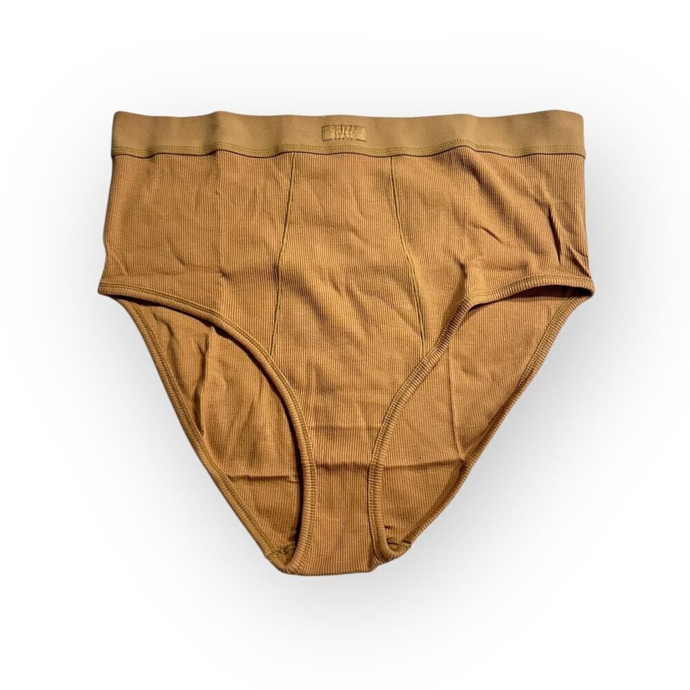 Skims Cotton Rib Brief Women's Plus 3X Camel Brown Breathable Comfort NWT